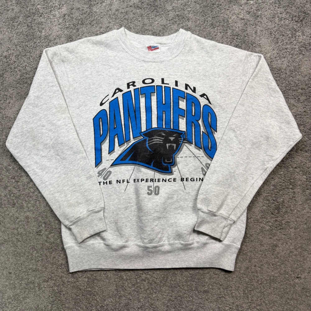 Hanes Carolina Panthers Vintage Sweatshirt Gray Size Large NFL Experience 90s